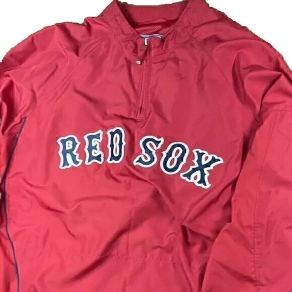 Majestic Boston Red Sox Half Zip Pullover Red Windbreaker Jacket Men's 2…